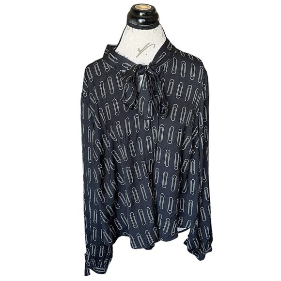 ModCloth Blouse Plus Sz 3X Bow Tie Neck Long Sleeve Rodeo Retro Preppy Western - Picture 2 of 14